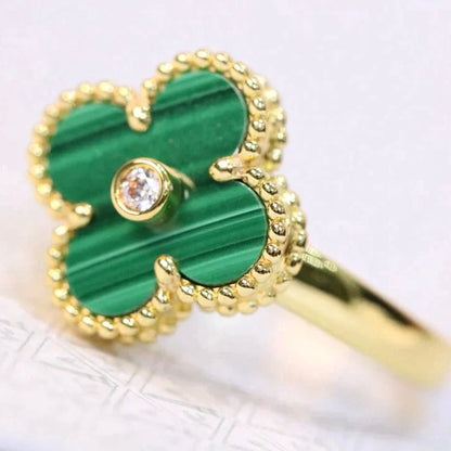 [Lumi Jewellery]CLOVER MALACHITE RING GOLD DIAMOND