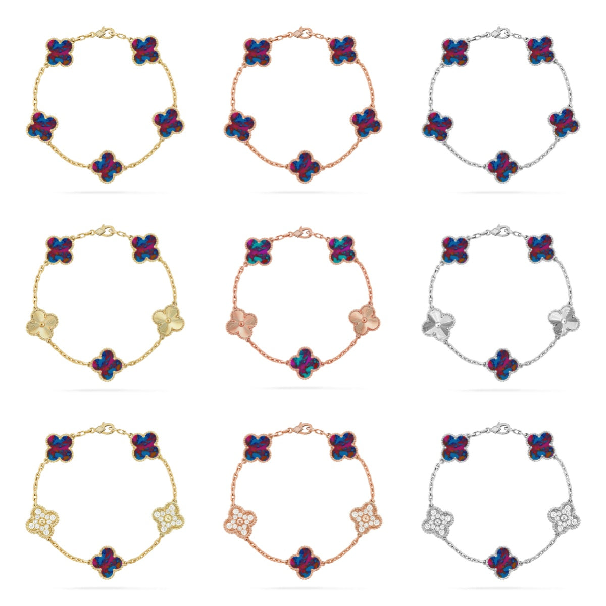 [Lumi Jewellery]CLOVER 5 MOTIF COLOR GEMSTONES BRACELET COLLECTION