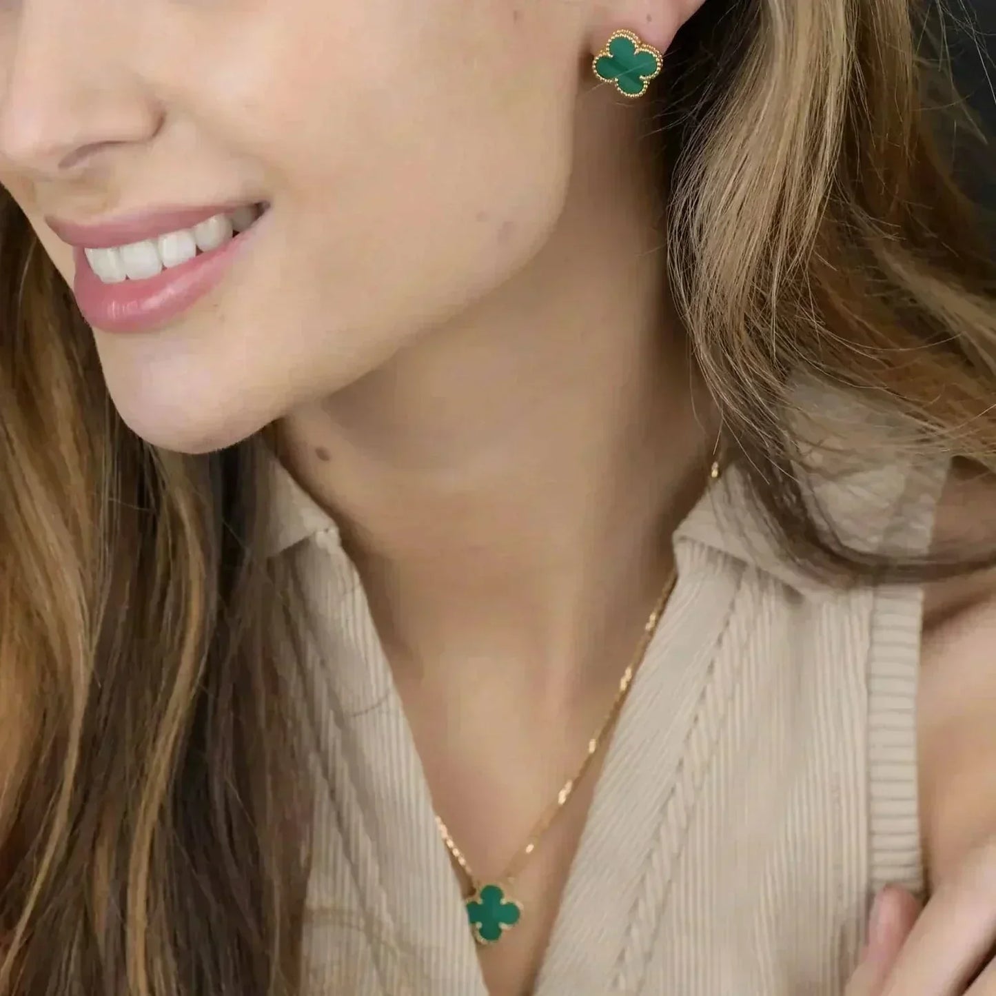 [Lumi Jewellery]CLOVER MINI 9.5MM MALACHITE  EARRINGS