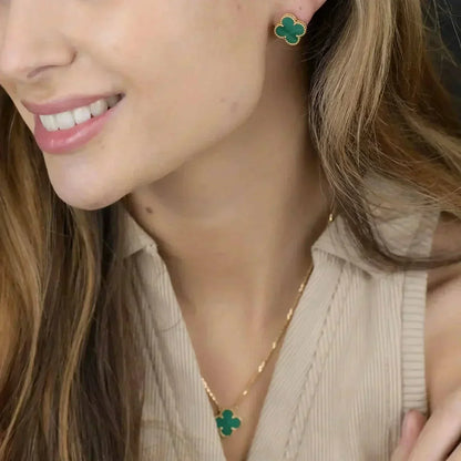 [Lumi Jewellery]CLOVER MINI 9.5MM MALACHITE  EARRINGS