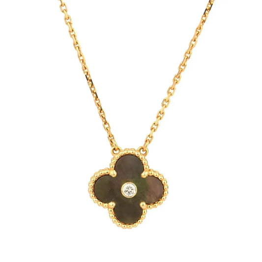 [Lumi Jewellery]CLOVER 15MM DIAMOND AND MOTHER-OF-GREY NECKLACE
