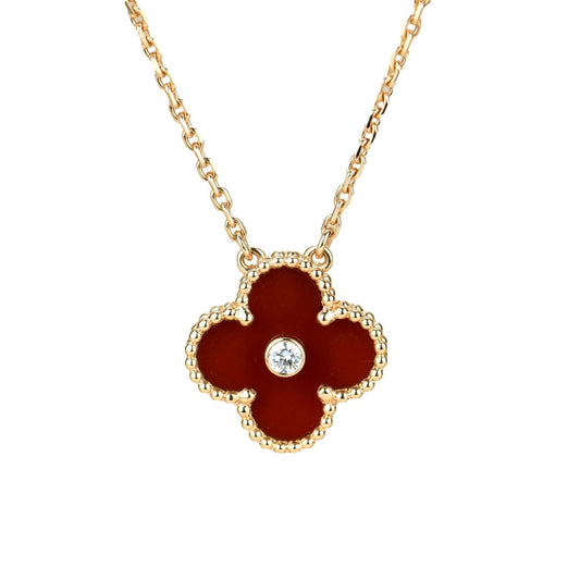 [Lumi Jewellery]CLOVER 15MM DIAMOND CARNELIAN NECKLACE