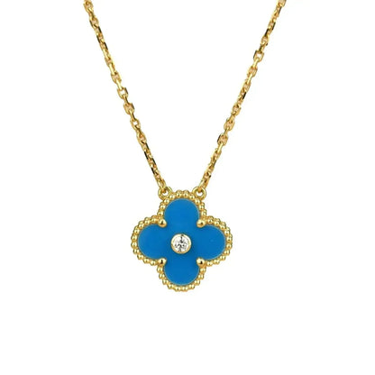 [Lumi Jewellery]CLOVER 15MM DIAMOND AND BLUE AGATE NECKLACE