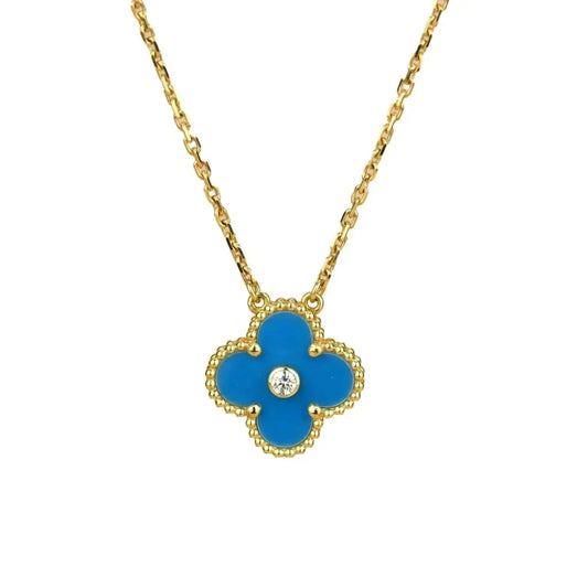 [Lumi Jewellery]CLOVER 15MM DIAMOND AND BLUE AGATE NECKLACE