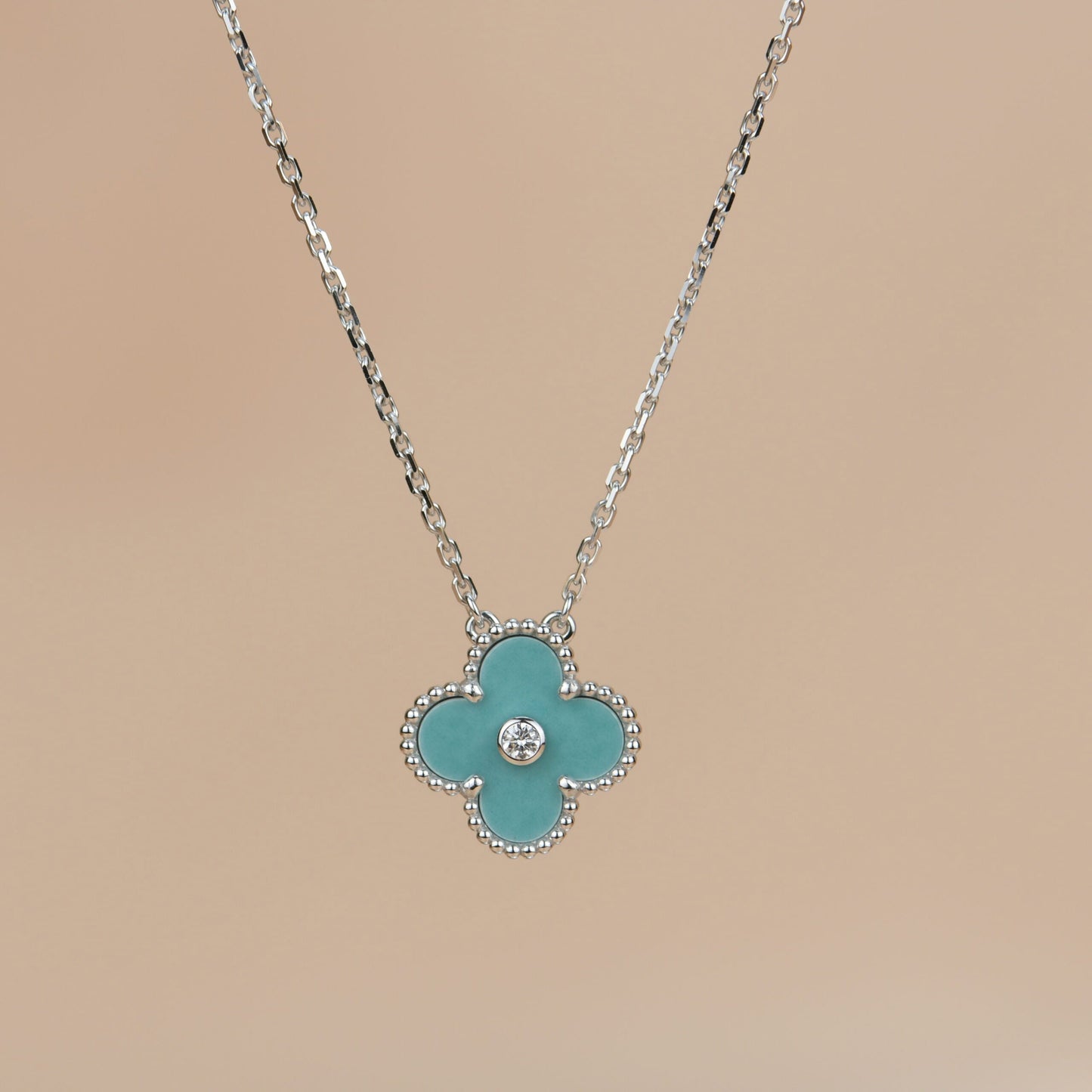 [Lumi Jewellery]CLOVER 15MM DIAMOND SVRES PORCELAIN  NECKLACE SILVER