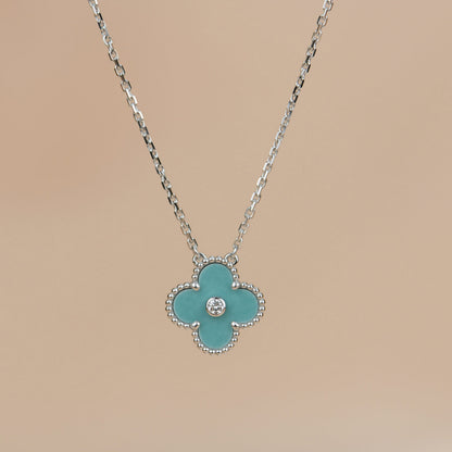 [Lumi Jewellery]CLOVER 15MM DIAMOND SVRES PORCELAIN  NECKLACE SILVER