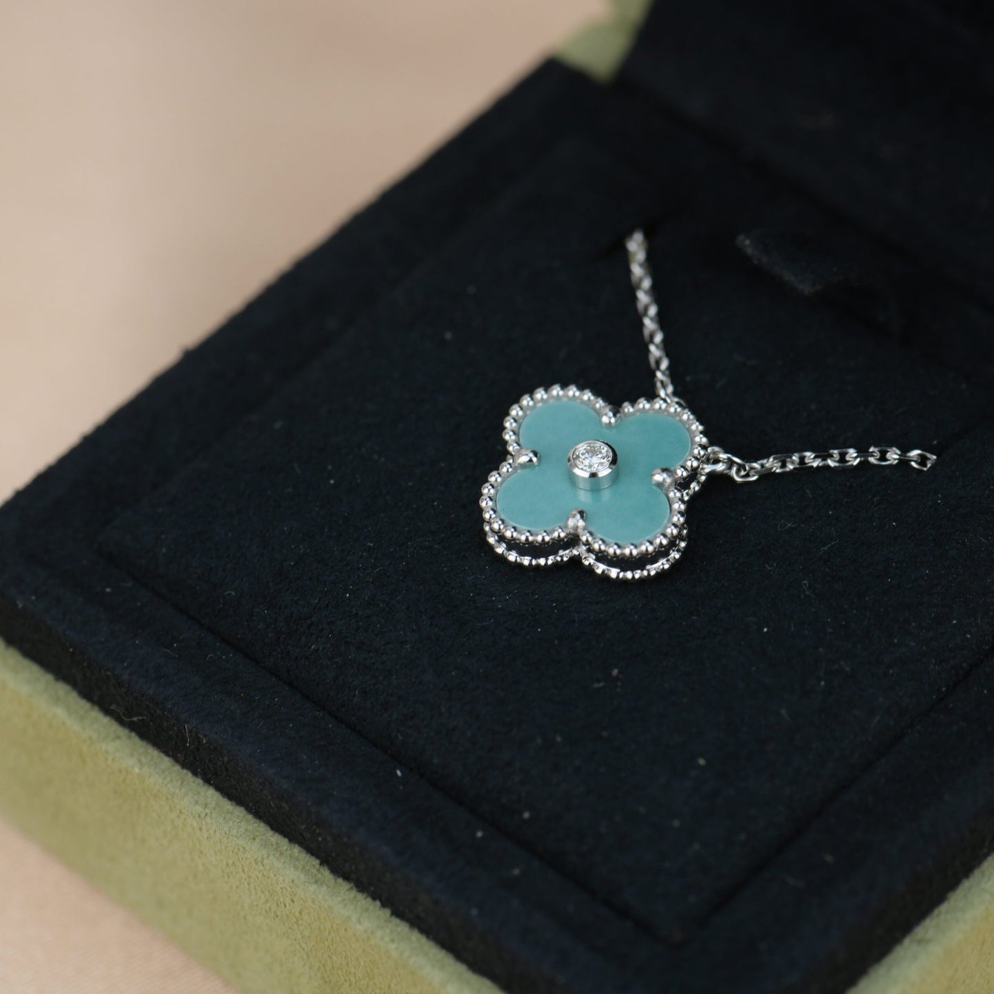 [Lumi Jewellery]CLOVER 15MM DIAMOND SVRES PORCELAIN  NECKLACE SILVER