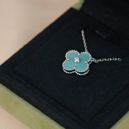 [Lumi Jewellery]CLOVER 15MM DIAMOND SVRES PORCELAIN  NECKLACE SILVER