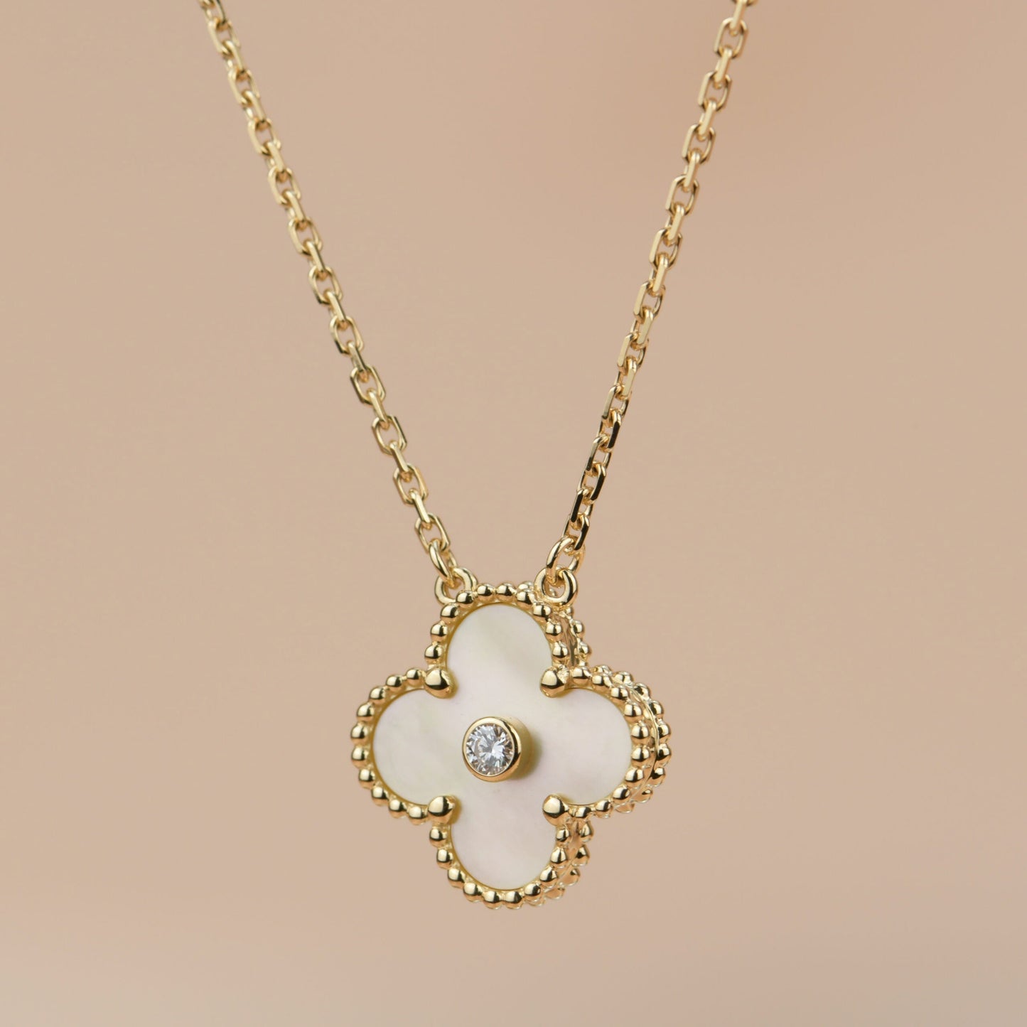 [Lumi Jewellery]CLOVER 15MM DIAMOND GOLD MOTHER OF PEARL NECKLACE
