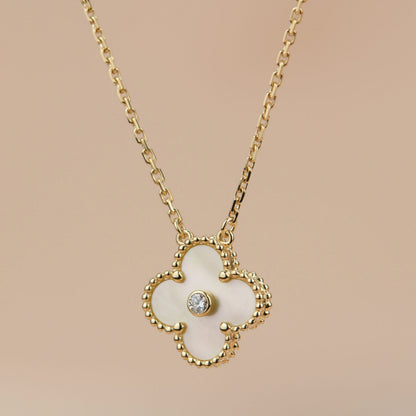 [Lumi Jewellery]CLOVER 15MM DIAMOND GOLD MOTHER OF PEARL NECKLACE