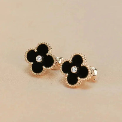 [Lumi Jewellery]CLOVER MEDIUM 1 MOTIFS ONYX DIAMOND EARRINGS