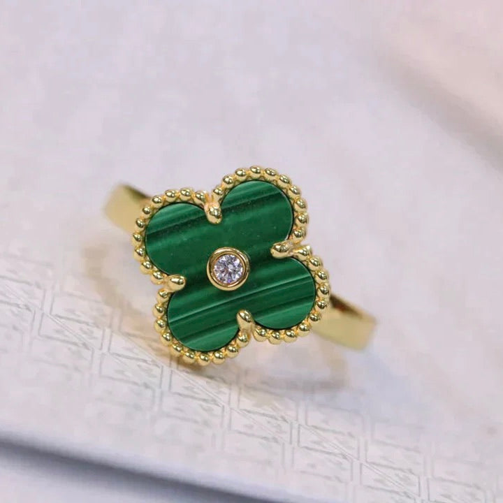 [Lumi Jewellery]CLOVER MALACHITE RING GOLD DIAMOND
