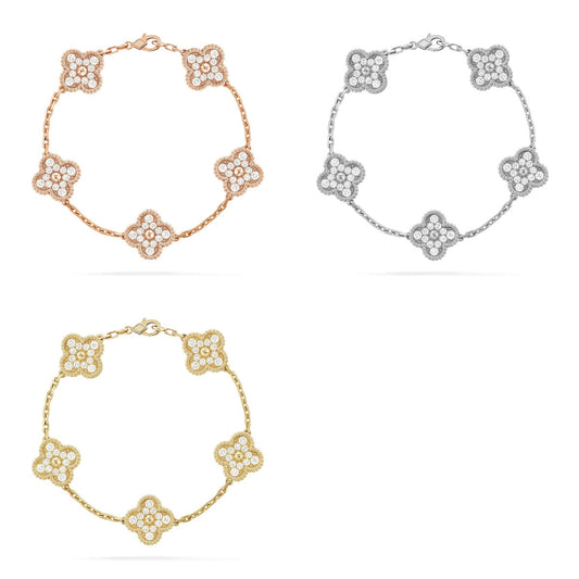 [Lumi Jewellery] CLOVER 5 MOTIF FULL DIAMOND BRACELET COLLECTION