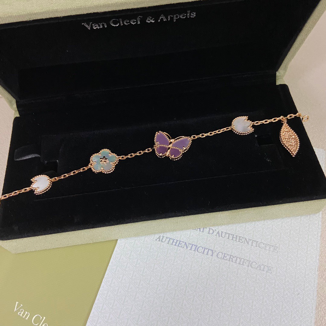 [Lumi Jewellery]LUCKY Purple Mother-of-Pearl Butterfly & Flower Bracelet
