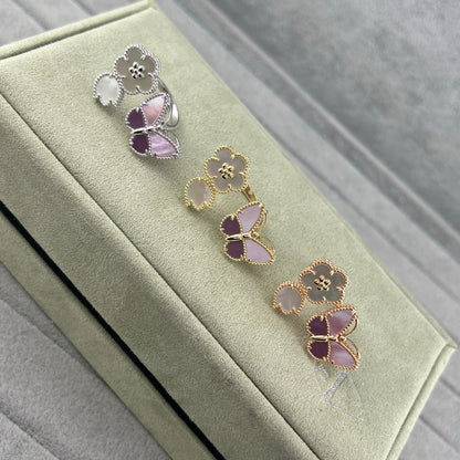 [Lumi Jewellery]Purple Mother-of-Pearl Butterfly & Flower Open Ring