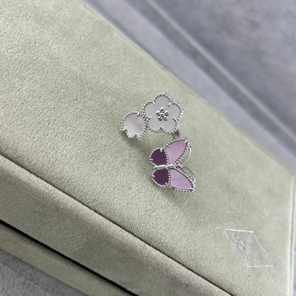 [Lumi Jewellery]Purple Mother-of-Pearl Butterfly & Flower Open Ring