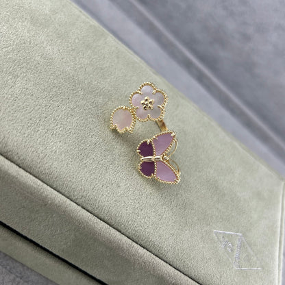 [Lumi Jewellery]Purple Mother-of-Pearl Butterfly & Flower Open Ring