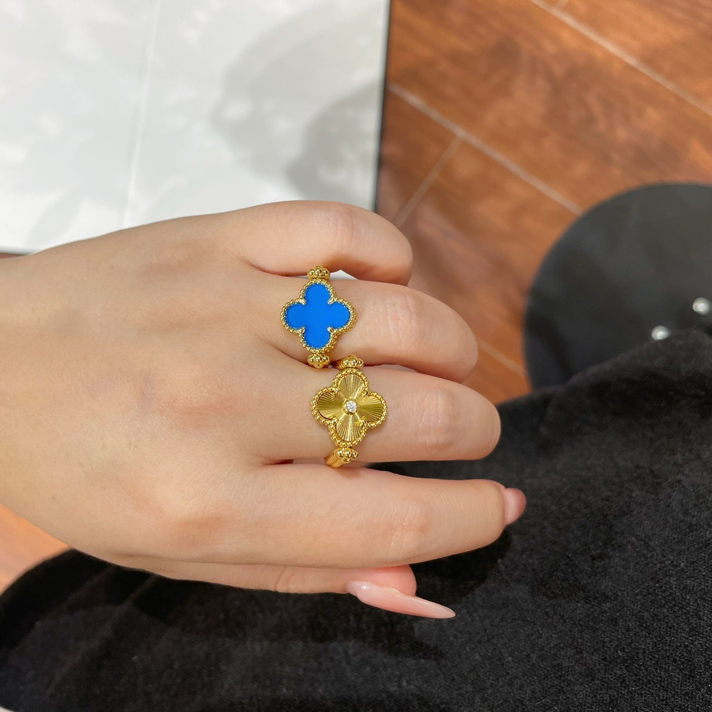[Lumi Jewellery]CLOVER RIVERSIBLE BLUE AGATE RING