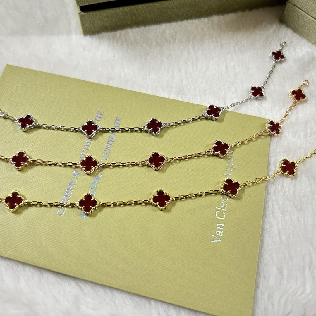 [Lumi Jewellery]CLOVER 6 MOTIF RED AGATE BRACELET