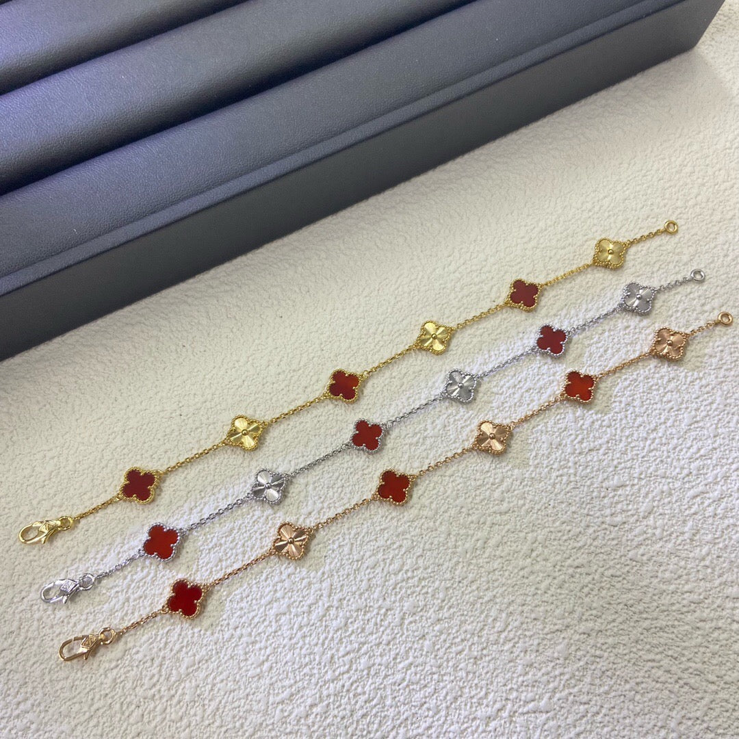 [Lumi Jewellery]CLOVER 6 MOTIF RED AGATE LASER BRACELET