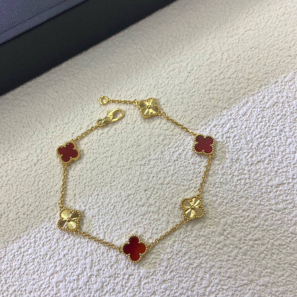[Lumi Jewellery]CLOVER 6 MOTIF RED AGATE LASER BRACELET
