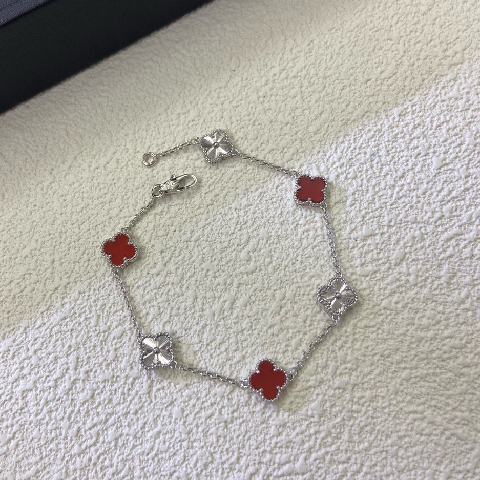 [Lumi Jewellery]CLOVER 6 MOTIF RED AGATE LASER BRACELET