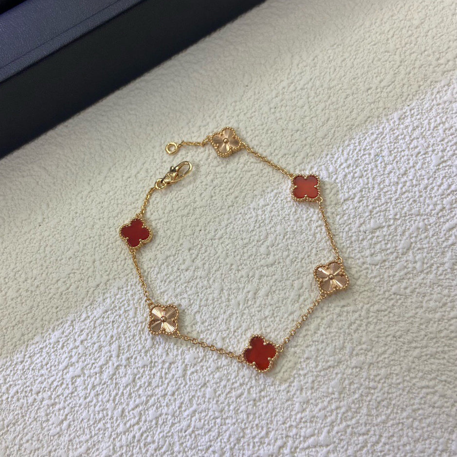 [Lumi Jewellery]CLOVER 6 MOTIF RED AGATE LASER BRACELET