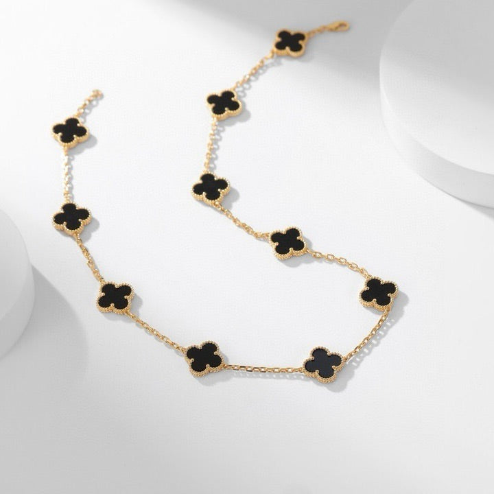 [Lumi Jewellery]CLOVER 10 MOTIFS ONYX NECKLACE