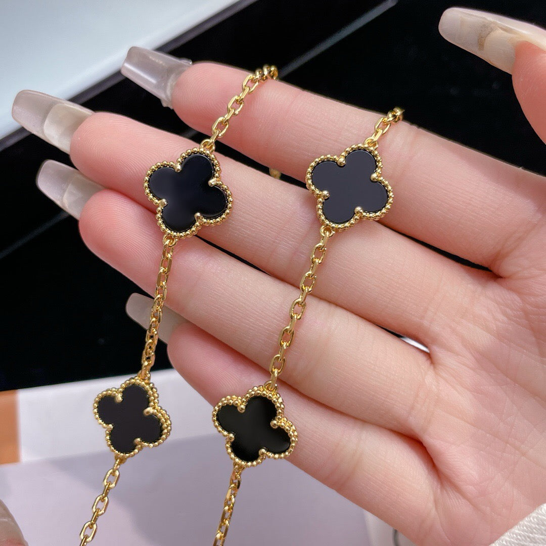 [Lumi Jewellery]CLOVER 10 MOTIFS ONYX NECKLACE