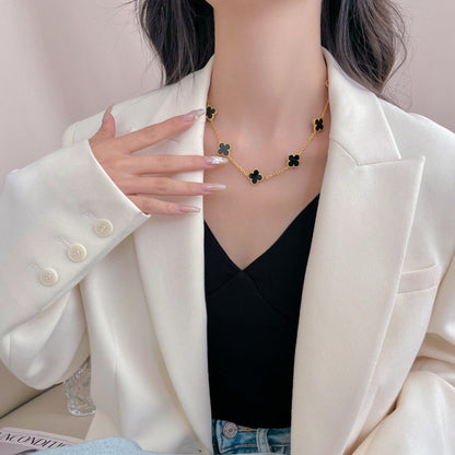 [Lumi Jewellery]CLOVER 10 MOTIFS ONYX NECKLACE