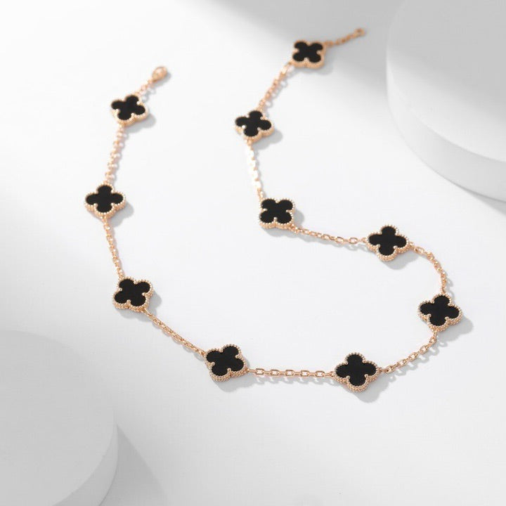 [Lumi Jewellery]CLOVER 10 MOTIFS ONYX NECKLACE