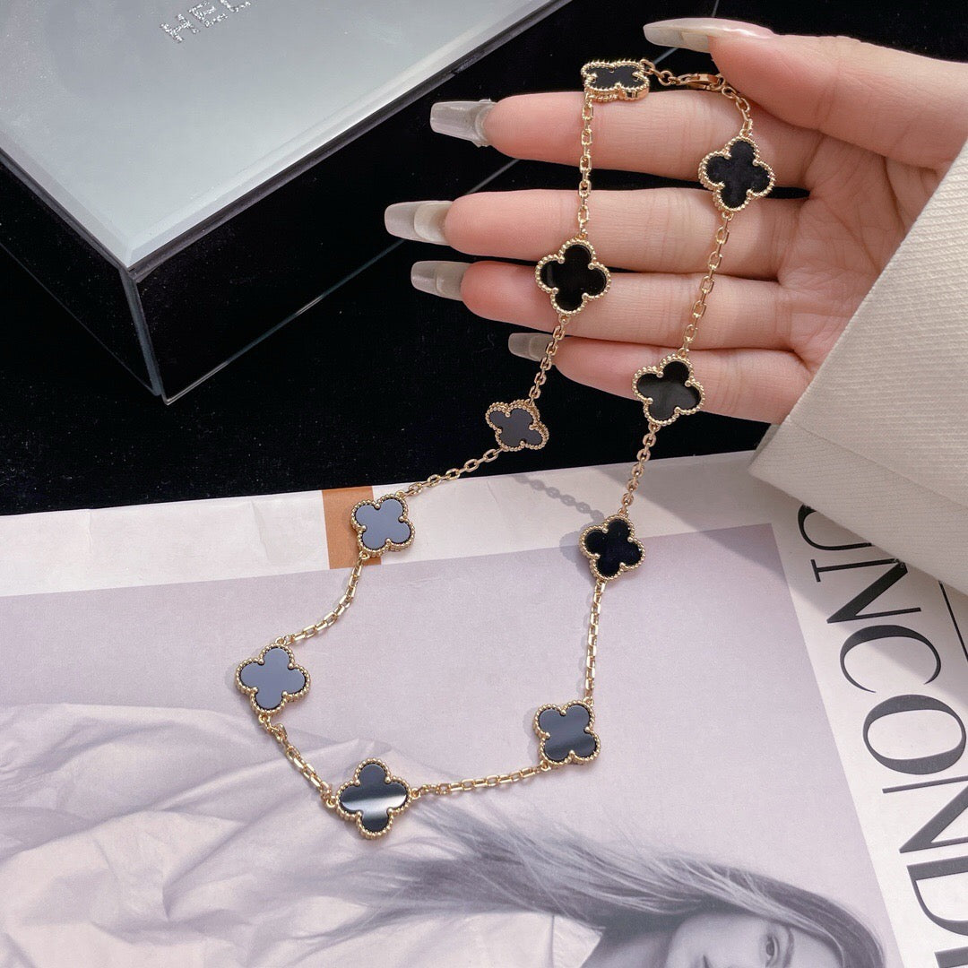 [Lumi Jewellery]CLOVER 10 MOTIFS ONYX NECKLACE