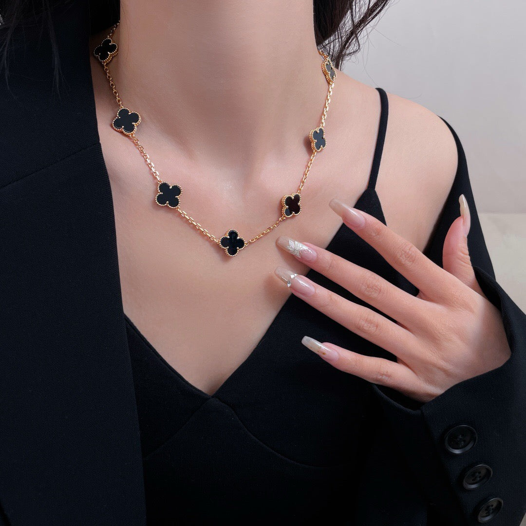 [Lumi Jewellery]CLOVER 10 MOTIFS ONYX NECKLACE