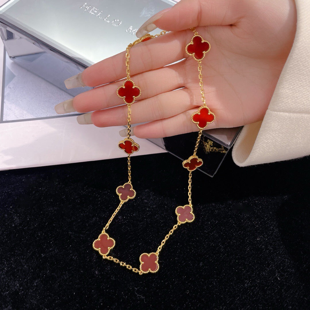 [Lumi Jewellery]CLOVER 10 MOTIFS CARNELIAN NECKLACE