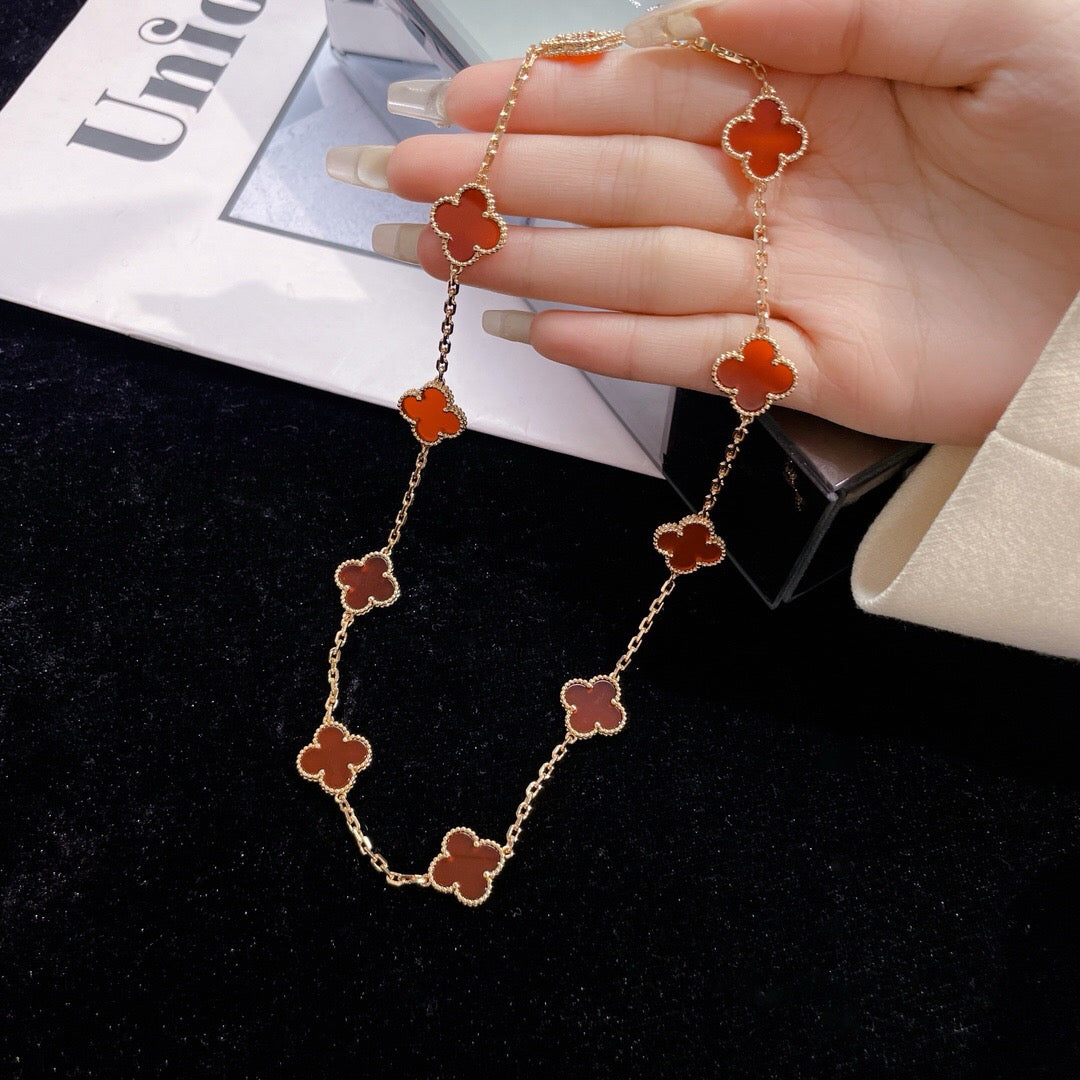 [Lumi Jewellery]CLOVER 10 MOTIFS CARNELIAN NECKLACE