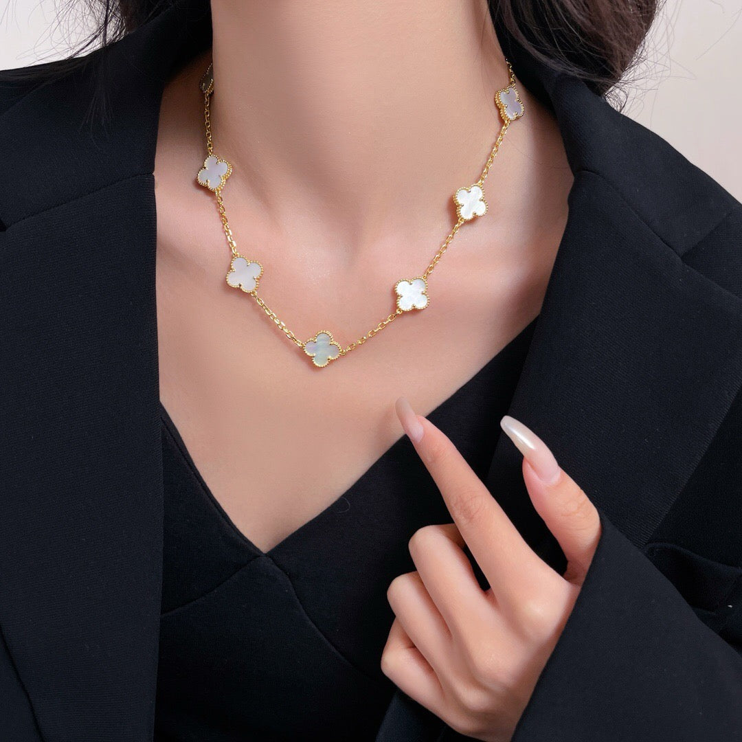 [Lumi Jewellery]CLOVER 10 MOTIFS WHITE MOTHER OF PEARL NECKLACE