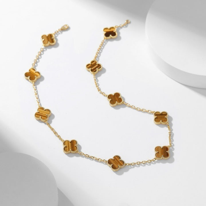 [Lumi Jewellery]CLOVER 10 MOTIFS TIGER EYE NECKLACE