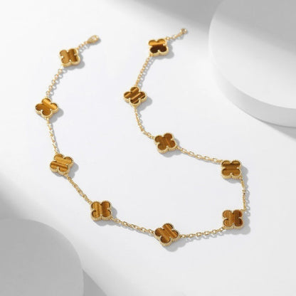 [Lumi Jewellery]CLOVER 10 MOTIFS TIGER EYE NECKLACE