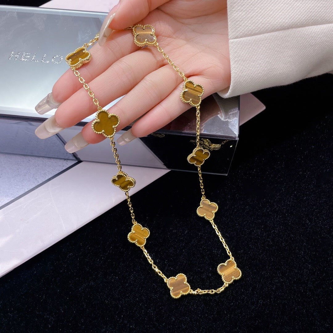 [Lumi Jewellery]CLOVER 10 MOTIFS TIGER EYE NECKLACE