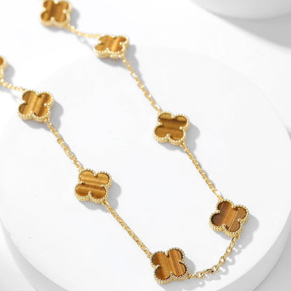 [Lumi Jewellery]CLOVER 10 MOTIFS TIGER EYE NECKLACE