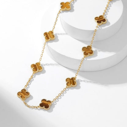 [Lumi Jewellery]CLOVER 10 MOTIFS TIGER EYE NECKLACE
