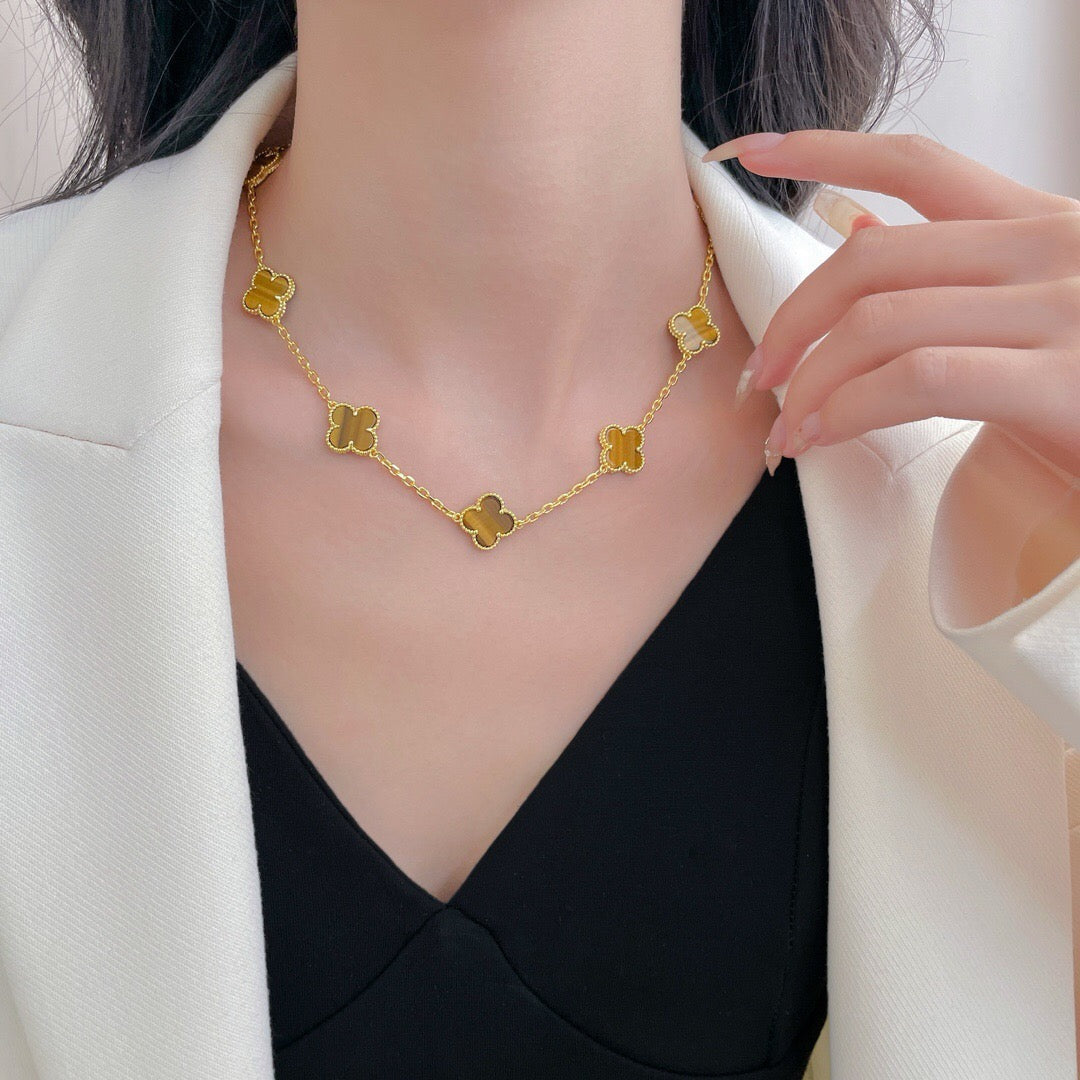 [Lumi Jewellery]CLOVER 10 MOTIFS TIGER EYE NECKLACE