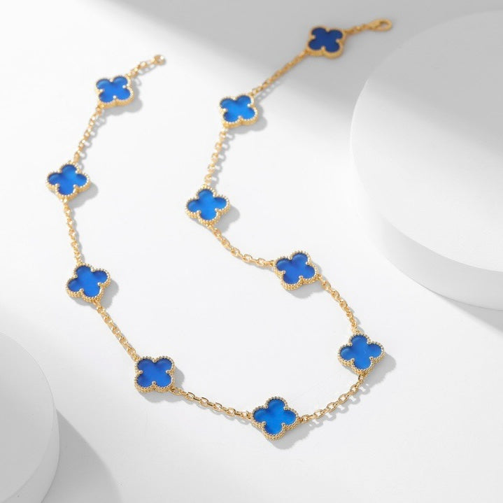 [Lumi Jewellery]CLOVER 10 MOTIFS BLUE AGATE NECKLACE