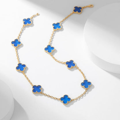 [Lumi Jewellery]CLOVER 10 MOTIFS BLUE AGATE NECKLACE