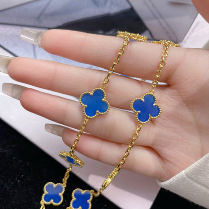 [Lumi Jewellery]CLOVER 10 MOTIFS BLUE AGATE NECKLACE