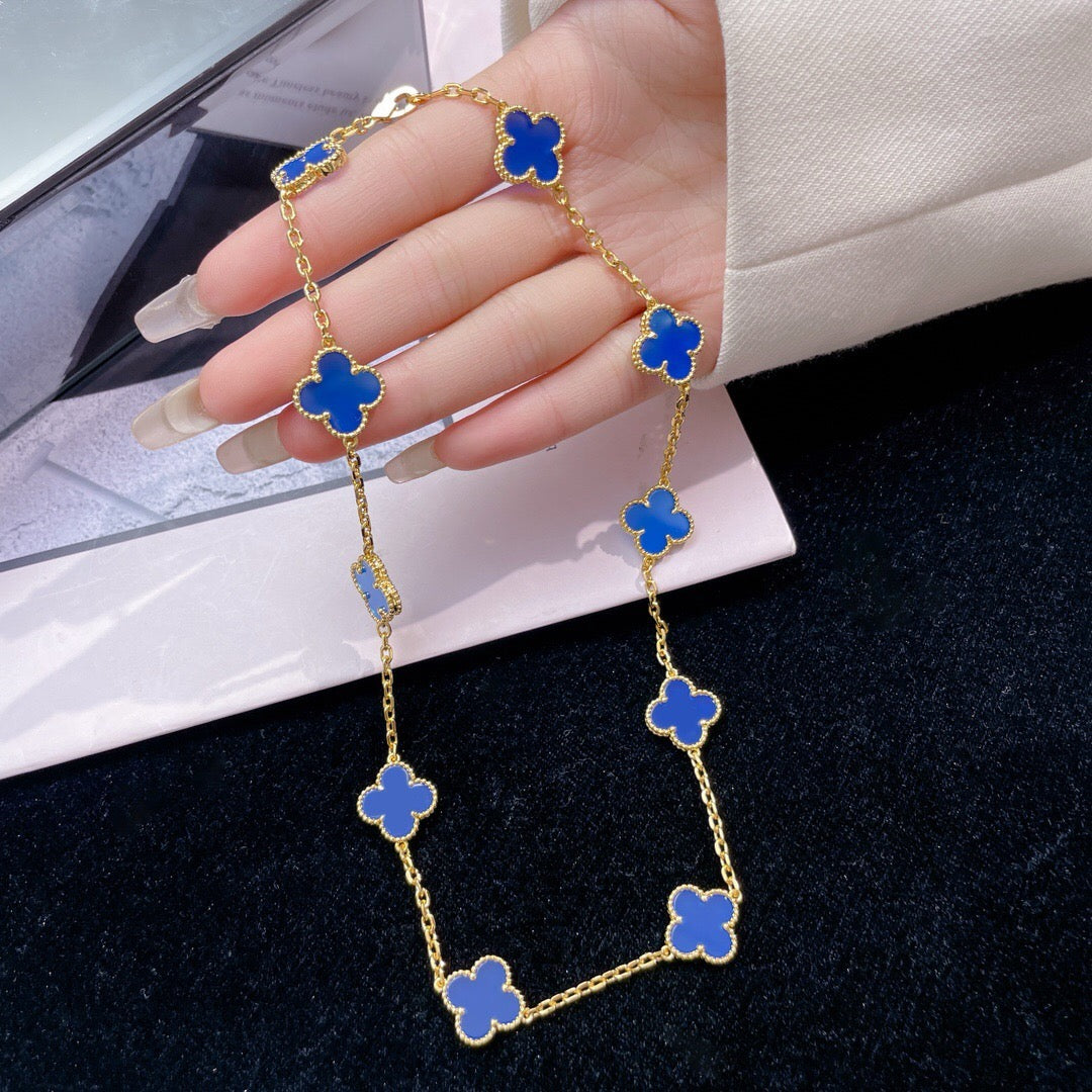 [Lumi Jewellery]CLOVER 10 MOTIFS BLUE AGATE NECKLACE