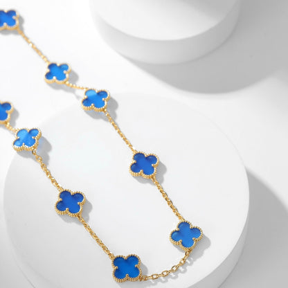 [Lumi Jewellery]CLOVER 10 MOTIFS BLUE AGATE NECKLACE
