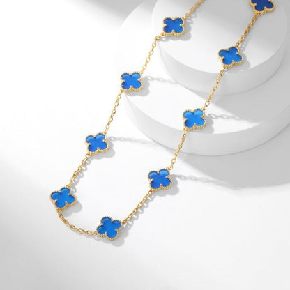[Lumi Jewellery]CLOVER 10 MOTIFS BLUE AGATE NECKLACE