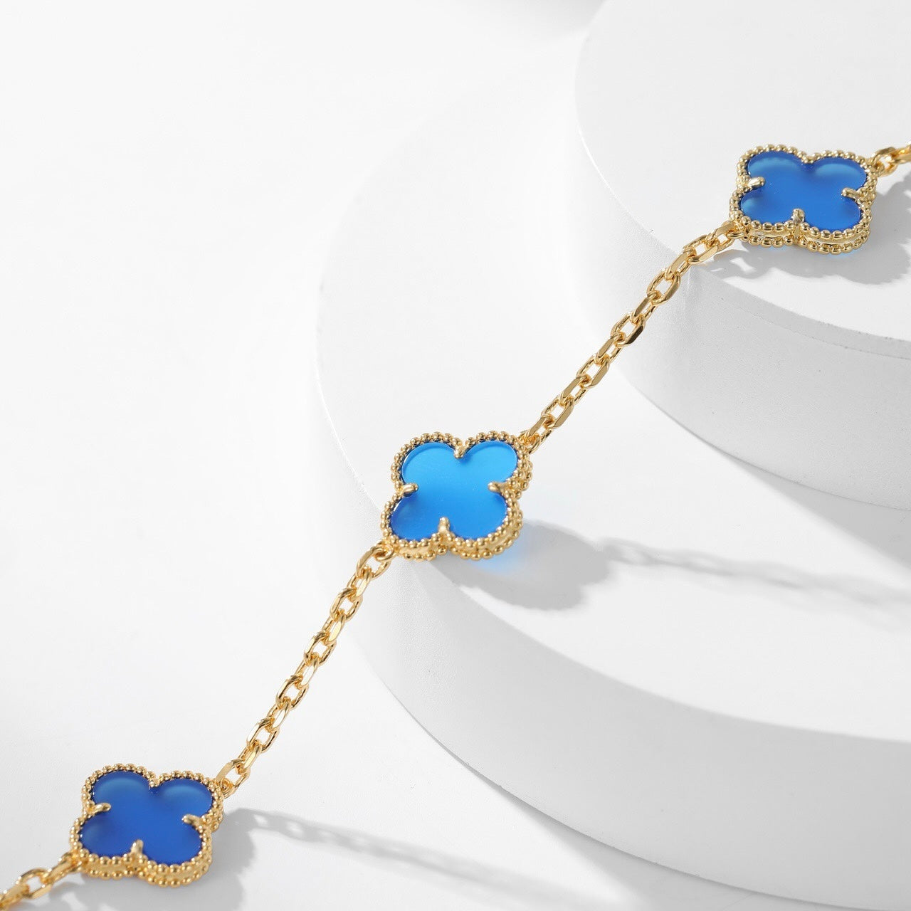[Lumi Jewellery]CLOVER 10 MOTIFS BLUE AGATE NECKLACE