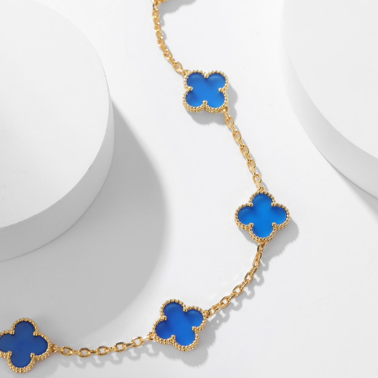 [Lumi Jewellery]CLOVER 10 MOTIFS BLUE AGATE NECKLACE
